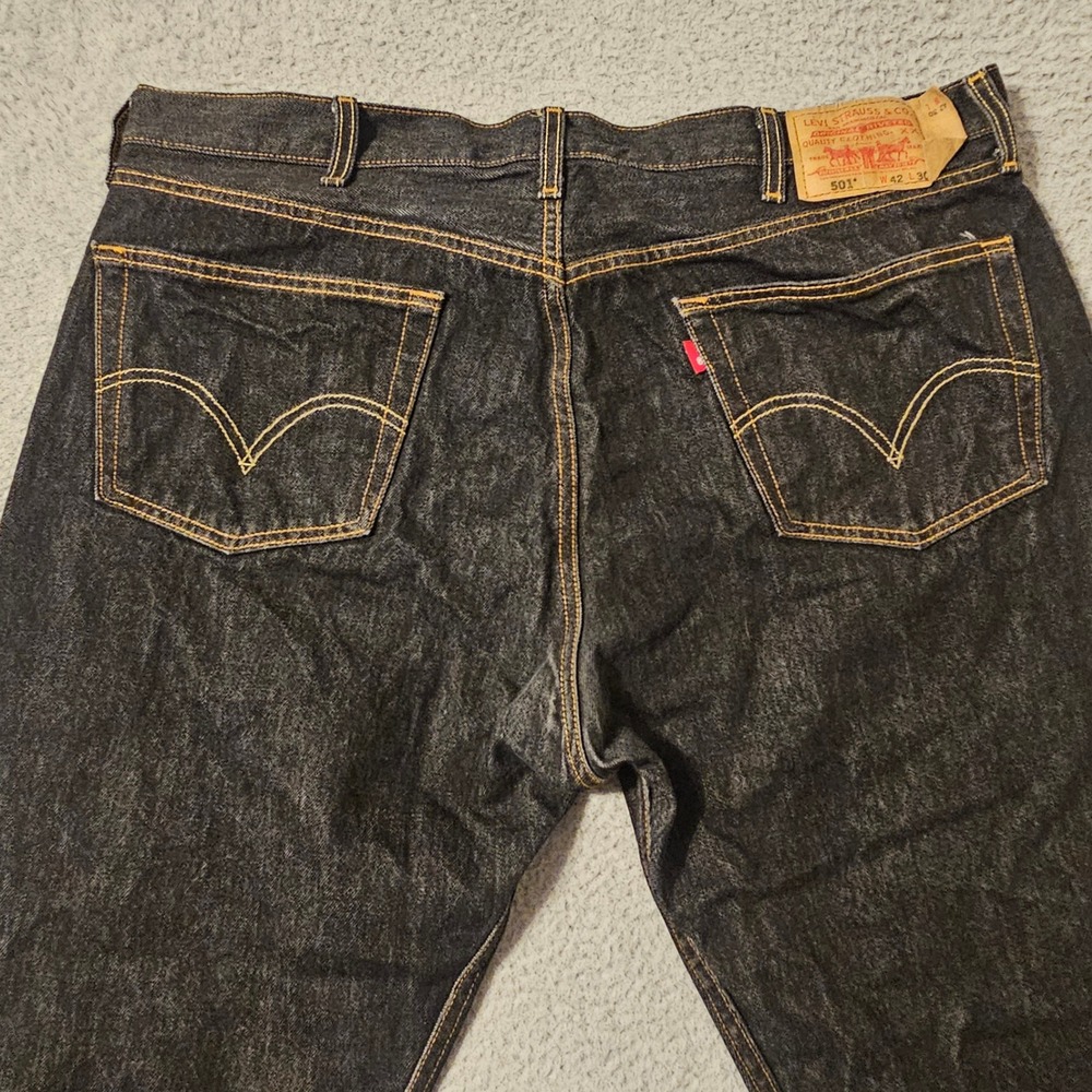 Levis 501 Mens Dark Wash Straight Fit Button Fly Cotton Denim Jeans 42x30